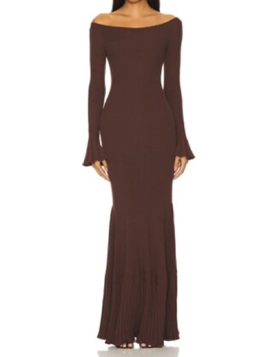 REVOLVE Dresses & Skirts - *New Off-Shoulder Brown Maxi Dress - Elegant Long Sleeve